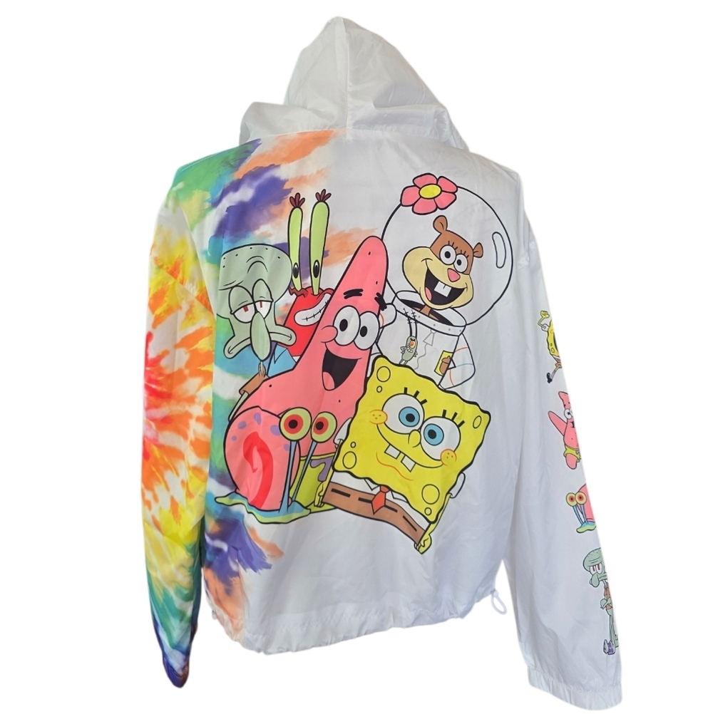 Nickelodeon SpongeBob SquarePants White Long Sleeve Hooded Windbreaker L - Picture 2 of 11